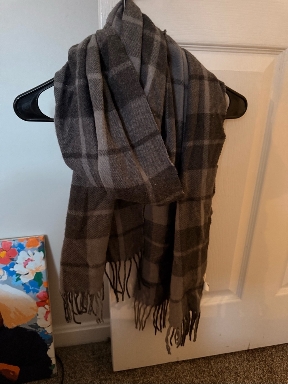 Universal Thread Gray Plaid Fringe Scarf
